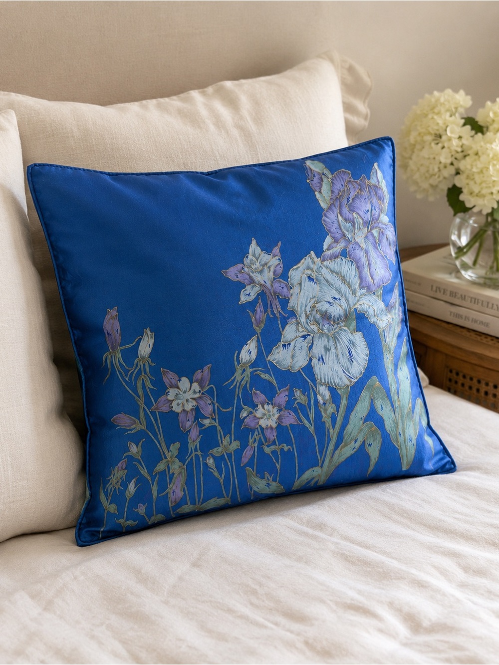 Blue Floral 100% Thai Silk Pillowcase